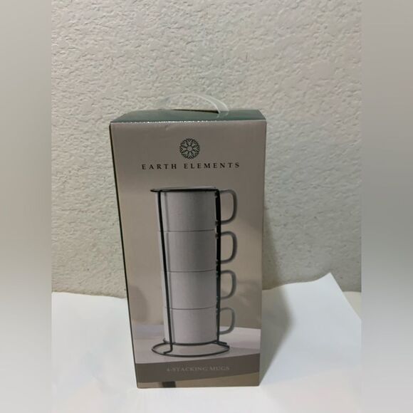 Earth Elements 4 Stacking MUGS with Metal BLACK stand - Picture 1 of 3